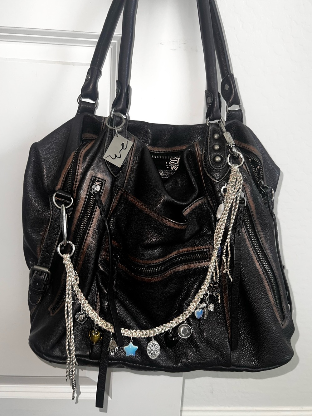 Free People Black Leather Shoulder Bag with accents